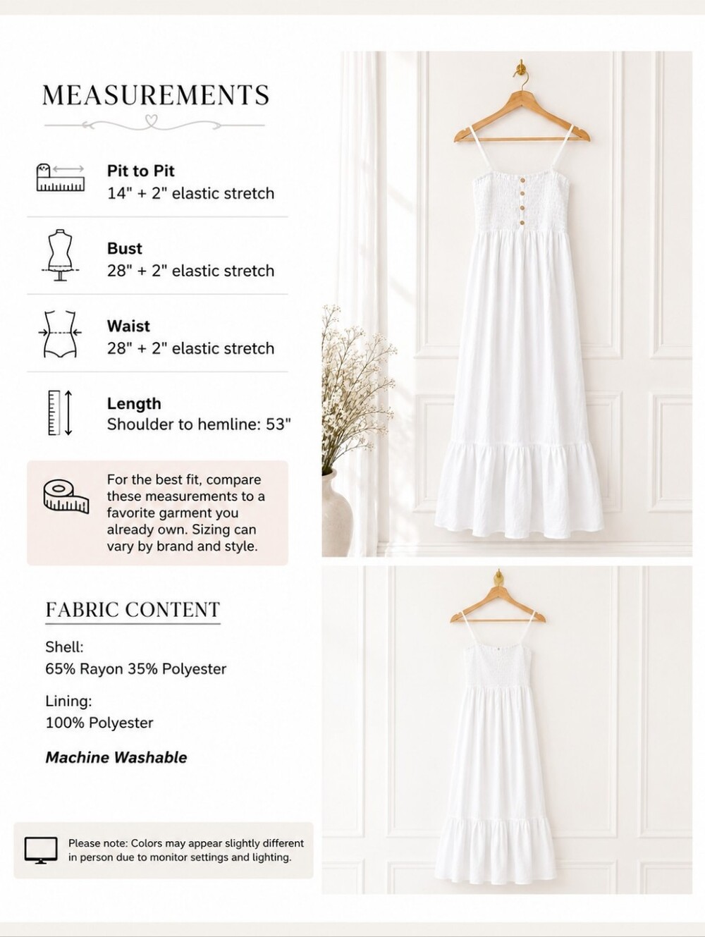 AUW White Smocked Maxi Dress Size M | Cottagecore Boho Lined Summer Sundress - Picture 8 of 10